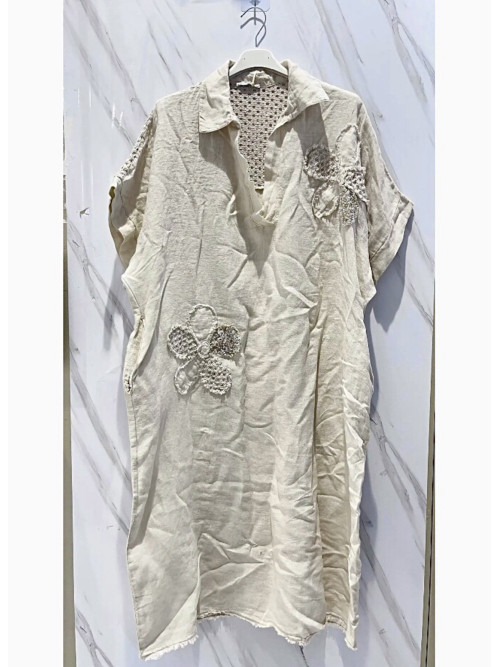 Robe longue oversized manches courtes ajourée dos