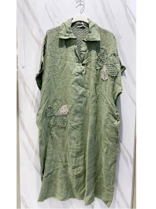 Robe longue oversized manches courtes ajourée dos