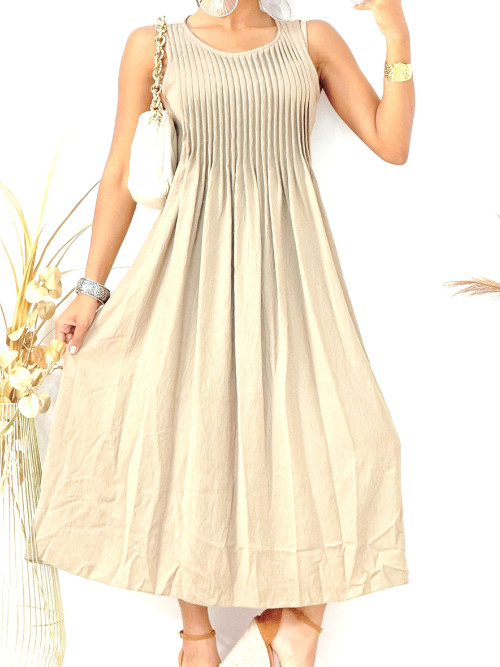 Robe débardeur longue fluide plis soleil poitrine