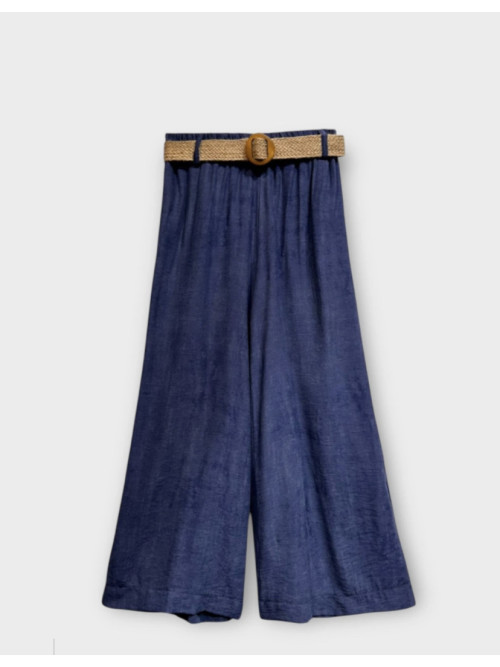 Pantalon large fluide ceinture style boheme