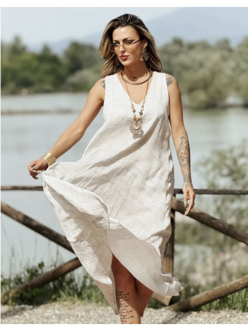 Robe longue fluide col v sans manches boheme