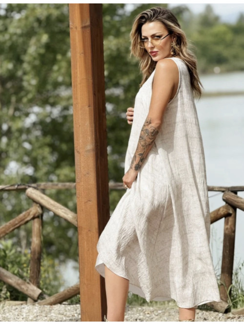 Robe longue fluide col v sans manches boheme