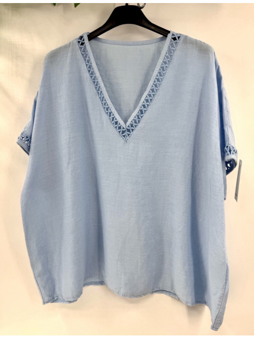 TOP OVERSIZED COL V MANCHE ET COL AJOURE