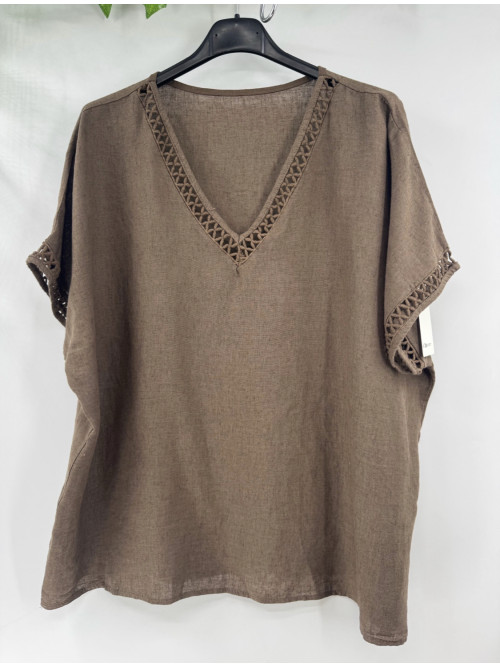 TOP OVERSIZED COL V MANCHE ET COL AJOURE