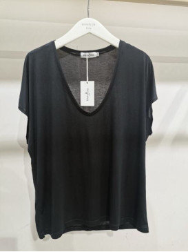Top col v fluide - Noir