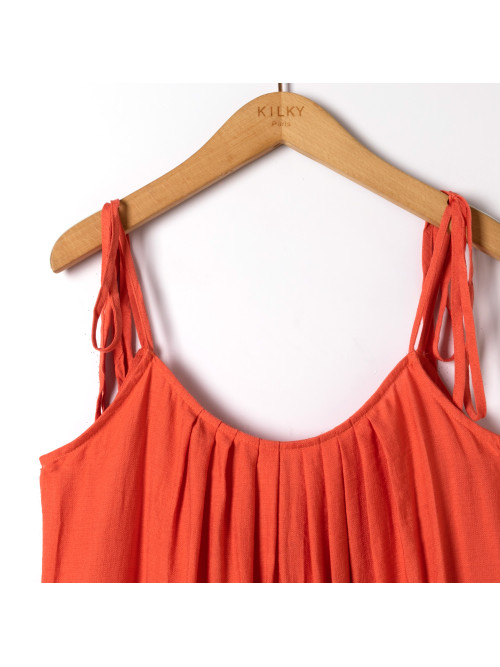 Robe longue fluide fines bretelles dos perlé