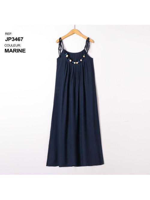 Robe longue fluide fines bretelles dos perlé