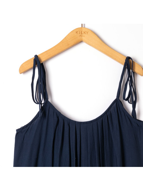Robe longue fluide fines bretelles dos perlé