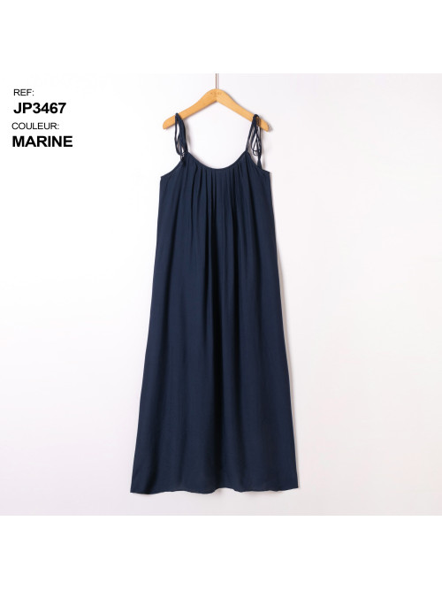 Robe longue fluide fines bretelles dos perlé
