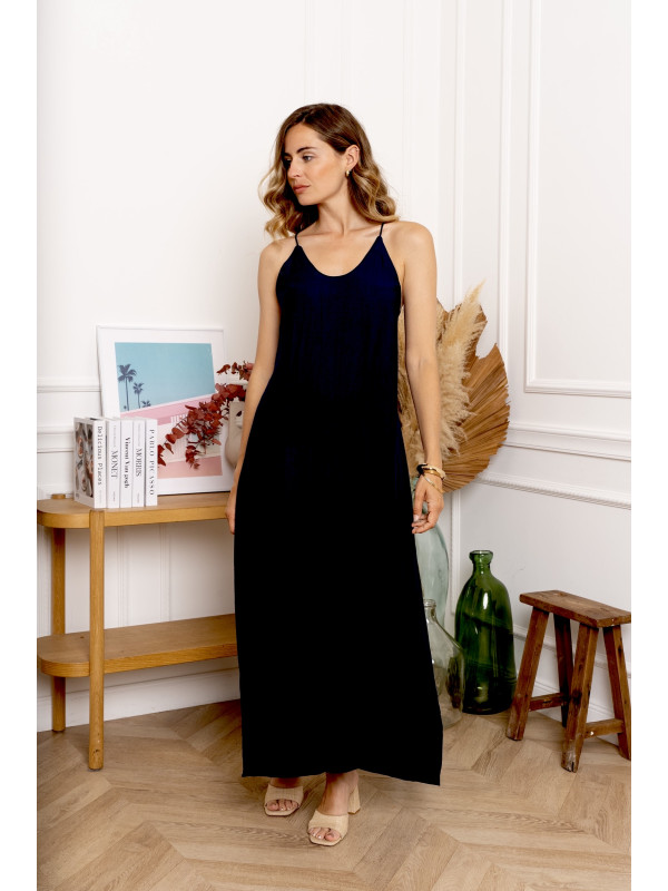 Robe longue fluide dos nu  fines bretelles