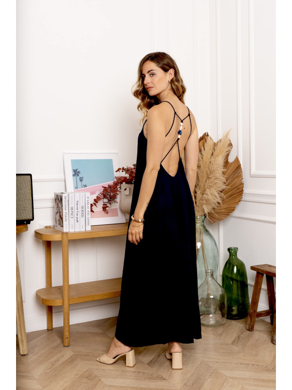 Robe longue fluide dos nu  fines bretelles