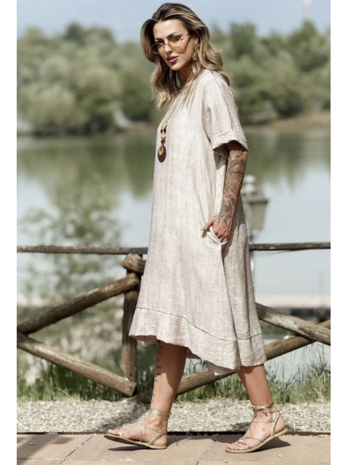 Robe longue fluide col rond manches courtes bohème