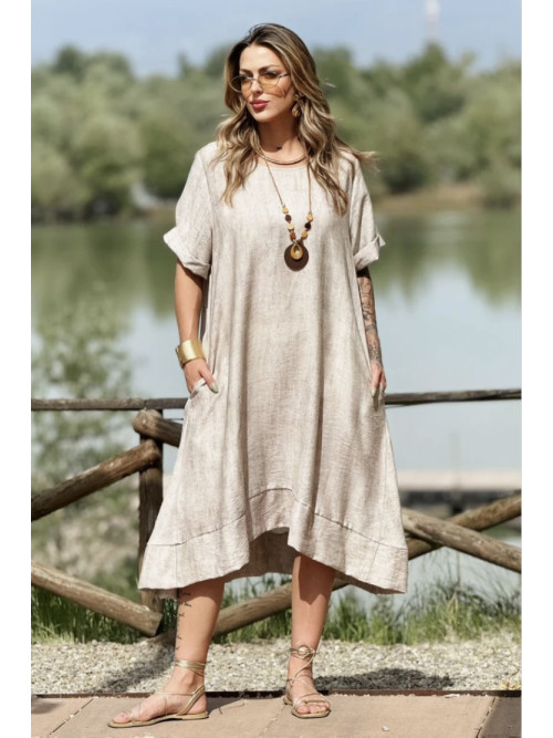 Robe longue fluide col rond manches courtes bohème