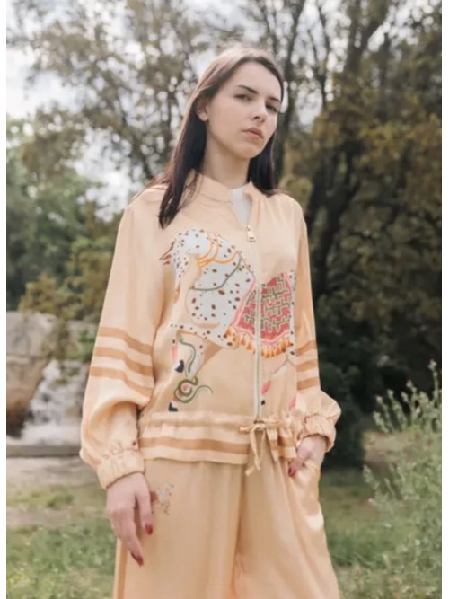 Blouson fluide soyeux motif cheval