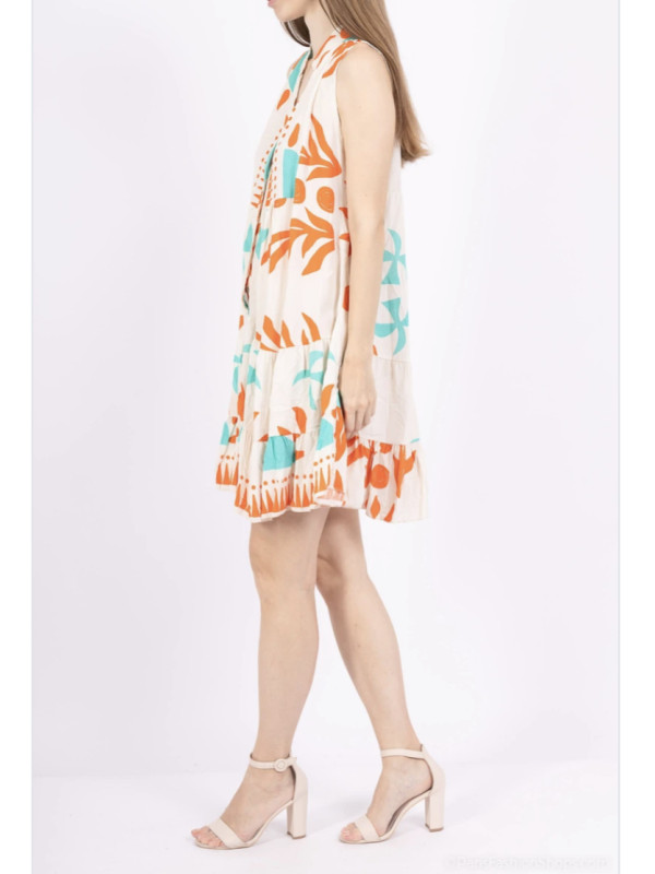 Robe courte à volants sans manche imprimé estival