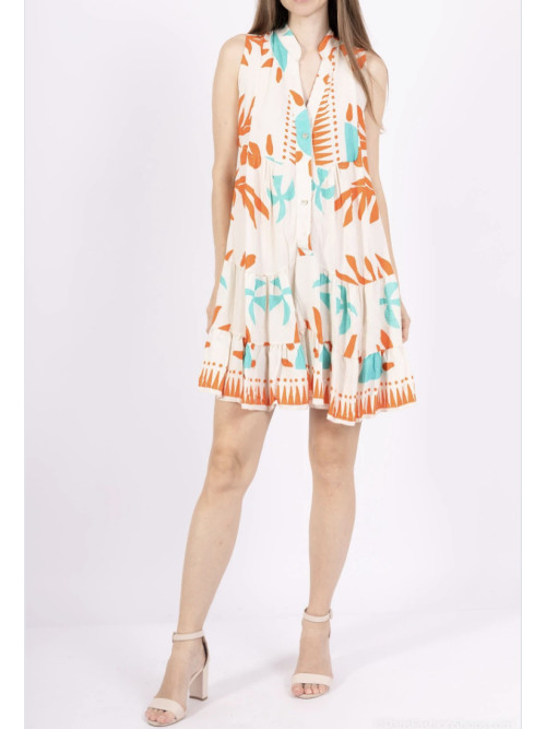 Robe courte à volants sans manche imprimé estival