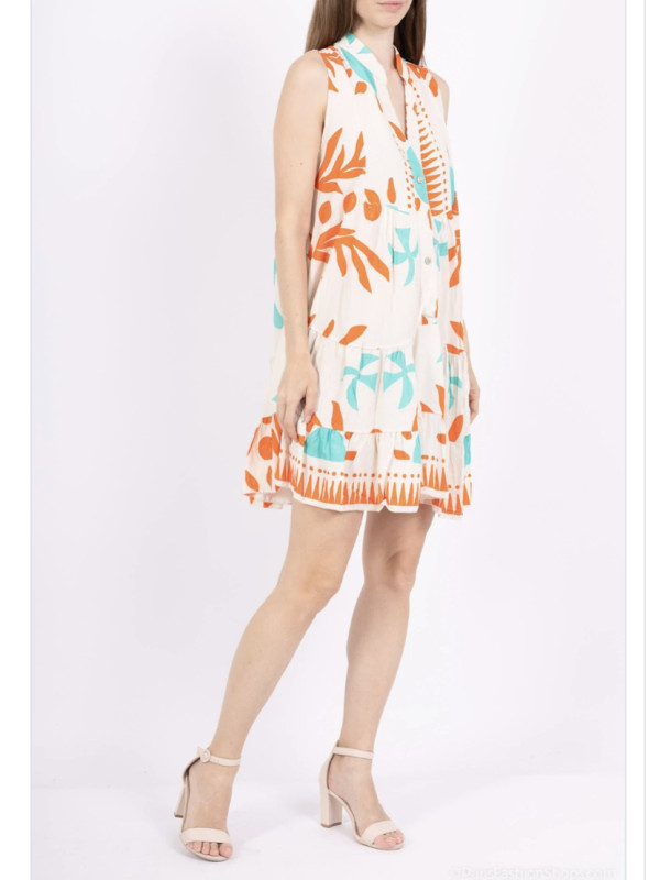 Robe courte à volants sans manche imprimé estival