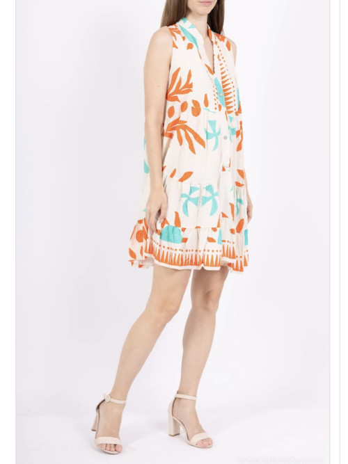 Robe courte à volants sans manche imprimé estival