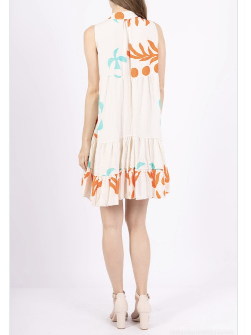 Robe courte à volants sans manche imprimé estival