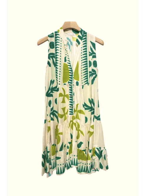 Robe courte à volants sans manche imprimé estival