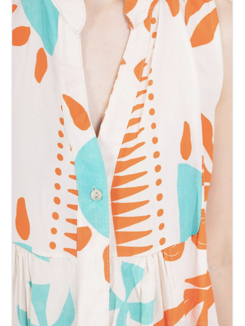 Robe courte à volants sans manche imprimé estival