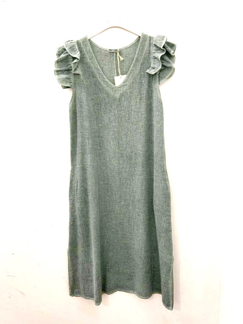 Robe longue col V et mancherons