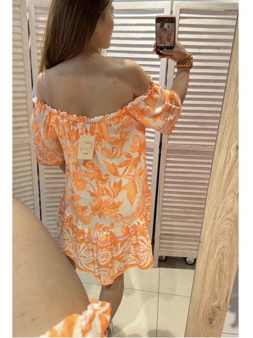 Robe tunique imprimée en gaze de coton manches courtes