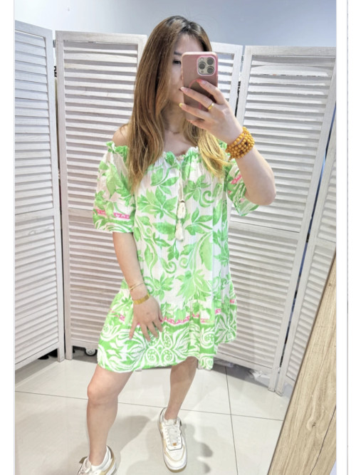 Robe tunique imprimée en gaze de coton manches courtes