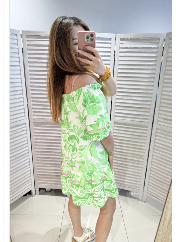Robe tunique imprimée en gaze de coton manches courtes