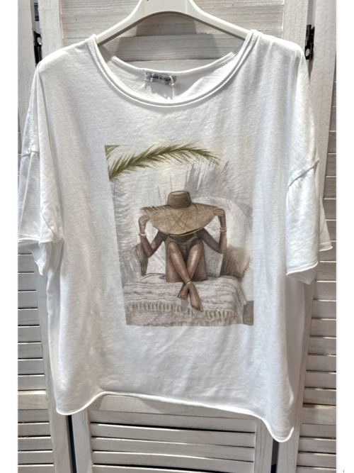 T-shirt oversized imprimé femme chapeau