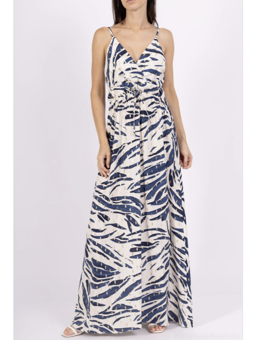 Robe longue imprimée bretelles réglables avec touche dorée