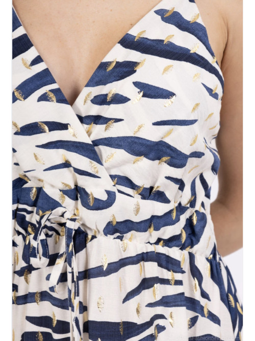 Robe longue imprimée bretelles réglables avec touche dorée