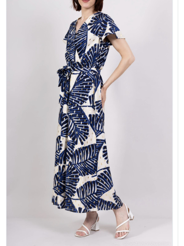 Robe longue imprimée avec touche dorée manches courtes