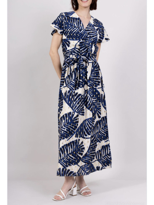 Robe longue imprimée avec touche dorée manches courtes