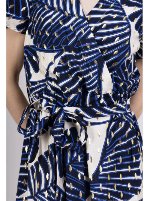 Robe longue imprimée avec touche dorée manches courtes