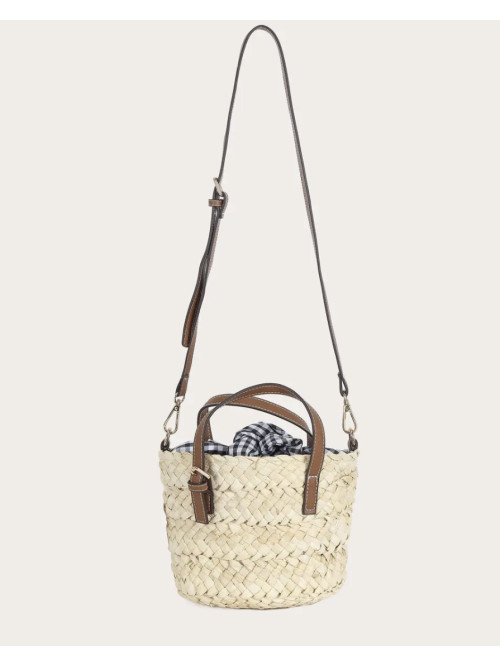 Sac seau en paille doublure vichy à nouer