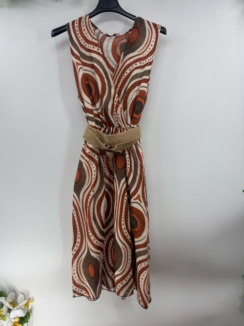 Robe courte imprimée sans manche décolleté croisé