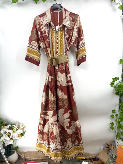 Robe chemise longue imprimée manches aux coudes