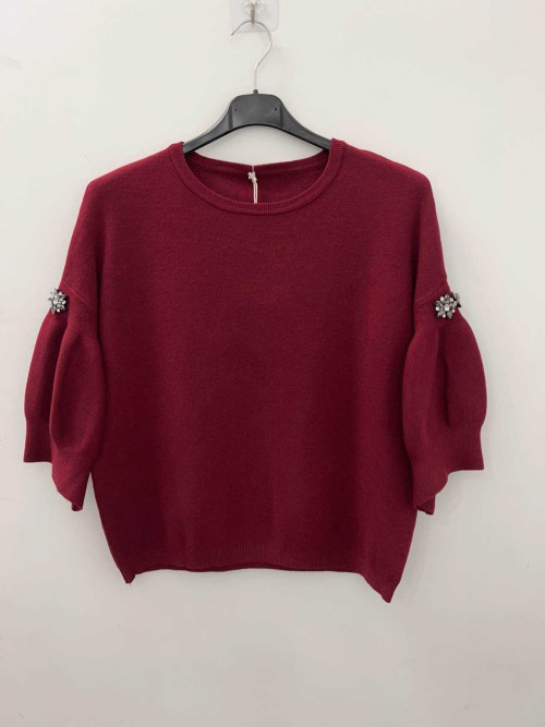 Pull court manches courtes bouffantes avec bijoux