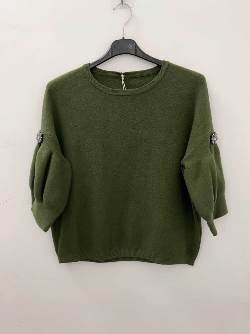 Pull court manches courtes bouffantes avec bijoux