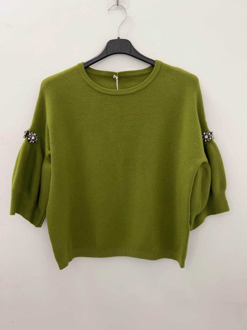 Pull court manches courtes bouffantes avec bijoux