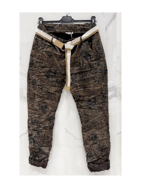 Pantalon toile stretch imprimé avec ceinture