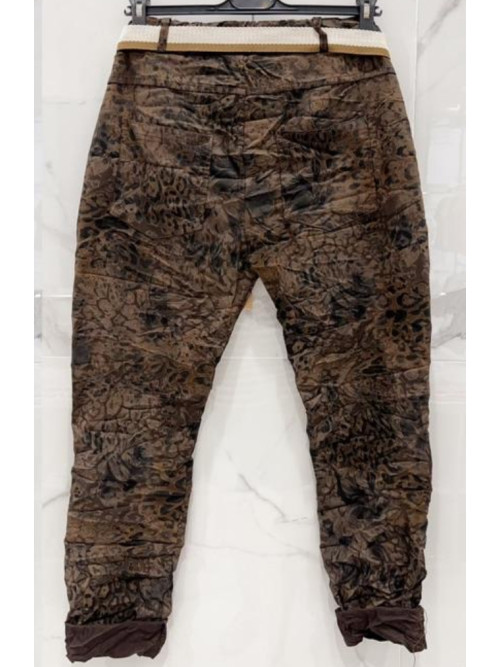 Pantalon toile stretch imprimé avec ceinture