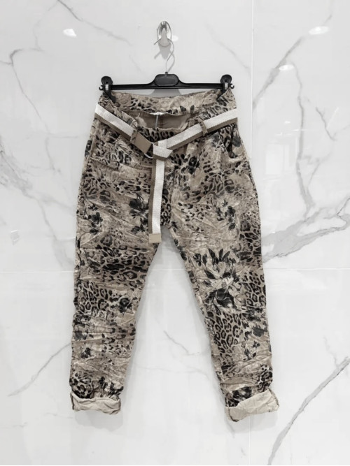 Pantalon toile stretch imprimé avec ceinture