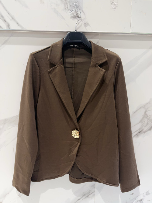 Veste courte jersey uni avec 1 broche fleur