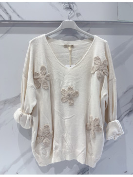 Pull avec fleurs en crochet...