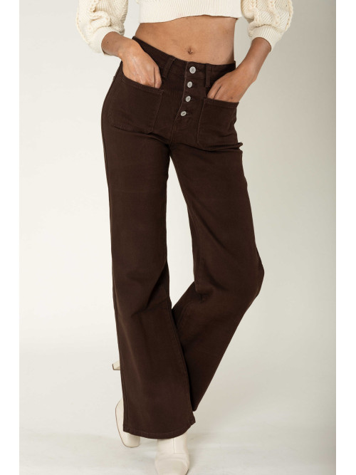 Jean flare stretch taille haute poches plaquées