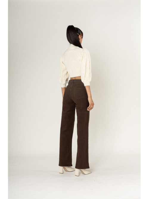 Jean flare stretch taille haute poches plaquées