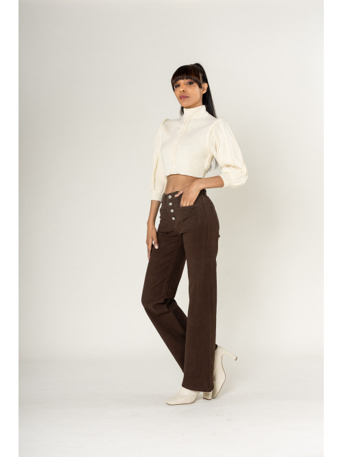 Jean flare stretch taille haute poches plaquées