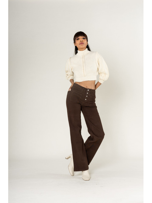 Jean flare stretch taille haute poches plaquées